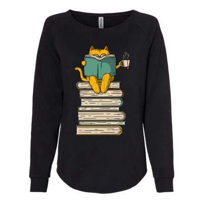 Reading Cat Funny Book & Tea Lover Gift Womens California Wash Sweatshirt