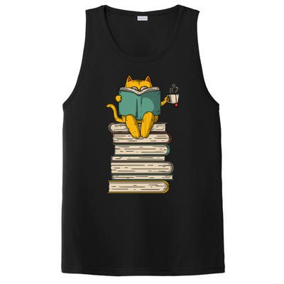 Reading Cat Funny Book & Tea Lover Gift PosiCharge Competitor Tank