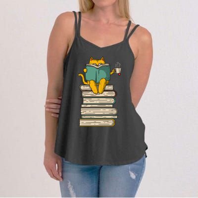 Reading Cat Funny Book & Tea Lover Gift Women's Strappy Tank