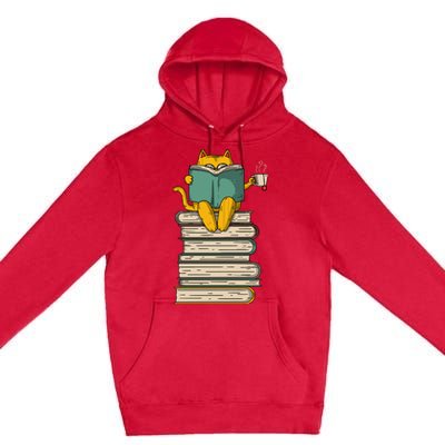 Reading Cat Funny Book & Tea Lover Gift Premium Pullover Hoodie