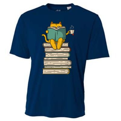 Reading Cat Funny Book & Tea Lover Gift Cooling Performance Crew T-Shirt