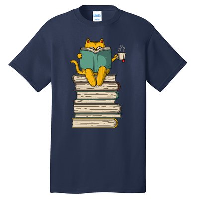 Reading Cat Funny Book & Tea Lover Gift Tall T-Shirt