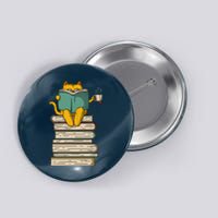 Reading Cat Funny Book & Tea Lover Gift Button