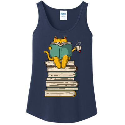 Reading Cat Funny Book & Tea Lover Gift Ladies Essential Tank