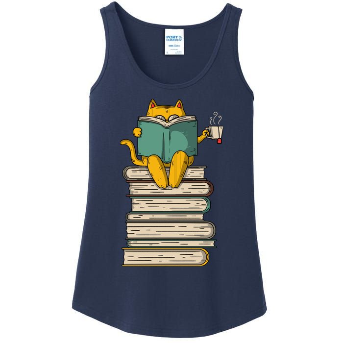 Reading Cat Funny Book & Tea Lover Gift Ladies Essential Tank