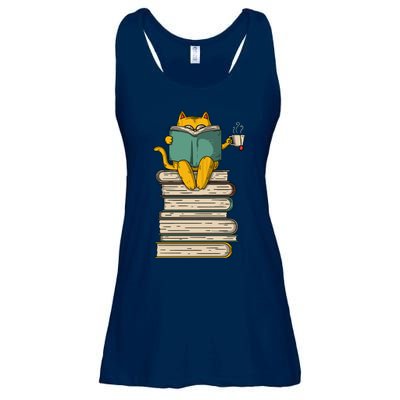 Reading Cat Funny Book & Tea Lover Gift Ladies Essential Flowy Tank