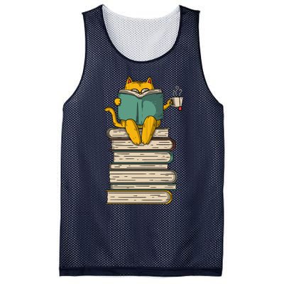 Reading Cat Funny Book & Tea Lover Gift Mesh Reversible Basketball Jersey Tank