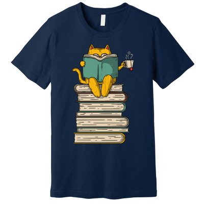 Reading Cat Funny Book & Tea Lover Gift Premium T-Shirt