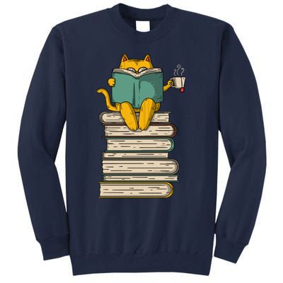 Reading Cat Funny Book & Tea Lover Gift Tall Sweatshirt