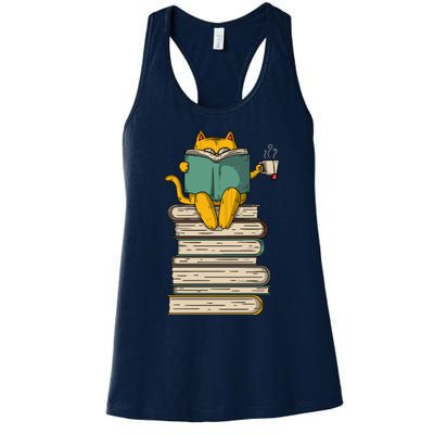 Reading Cat Funny Book & Tea Lover Gift Women's Racerback Tank