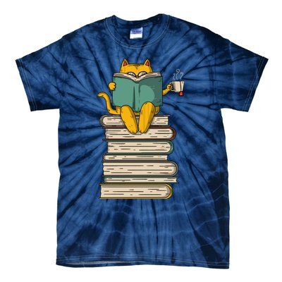 Reading Cat Funny Book & Tea Lover Gift Tie-Dye T-Shirt