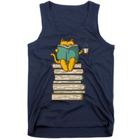 Reading Cat Funny Book & Tea Lover Gift Tank Top