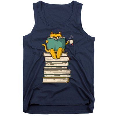 Reading Cat Funny Book & Tea Lover Gift Tank Top