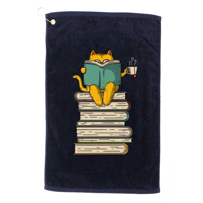 Reading Cat Funny Book & Tea Lover Gift Platinum Collection Golf Towel