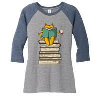 Reading Cat Funny Book & Tea Lover Gift Women's Tri-Blend 3/4-Sleeve Raglan Shirt