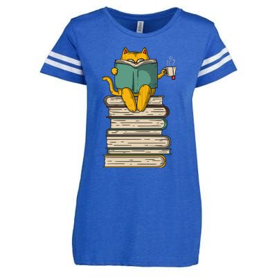 Reading Cat Funny Book & Tea Lover Gift Enza Ladies Jersey Football T-Shirt