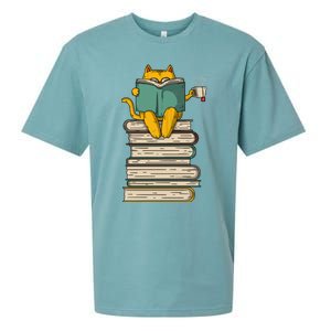 Reading Cat Funny Book & Tea Lover Gift Sueded Cloud Jersey T-Shirt