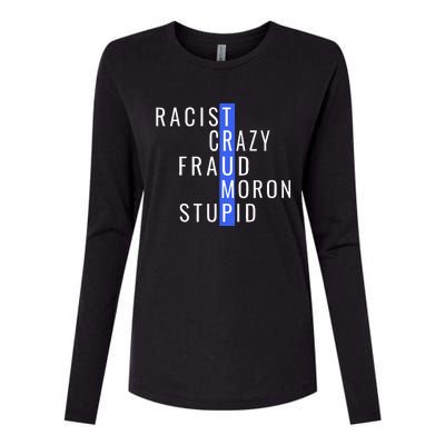 Racist Crazy Fraud Moron Stupid Trump Anti Trump Womens Cotton Relaxed Long Sleeve T-Shirt