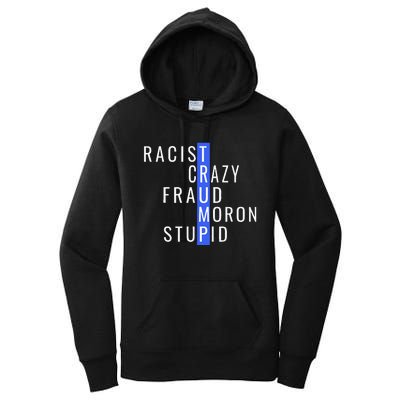 Racist Crazy Fraud Moron Stupid Trump Anti Trump Women's Pullover Hoodie