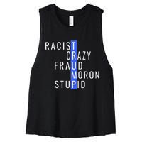 Racist Crazy Fraud Moron Stupid Trump Anti Trump Women's Racerback Cropped Tank