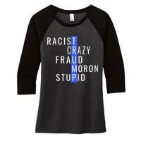 Racist Crazy Fraud Moron Stupid Trump Anti Trump Women's Tri-Blend 3/4-Sleeve Raglan Shirt