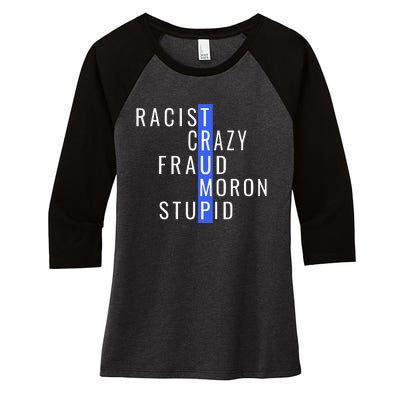 Racist Crazy Fraud Moron Stupid Trump Anti Trump Women's Tri-Blend 3/4-Sleeve Raglan Shirt