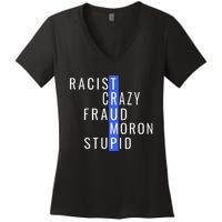 Racist Crazy Fraud Moron Stupid Trump Anti Trump Women's V-Neck T-Shirt