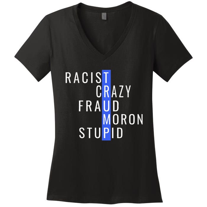 Racist Crazy Fraud Moron Stupid Trump Anti Trump Women's V-Neck T-Shirt