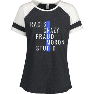 Racist Crazy Fraud Moron Stupid Trump Anti Trump Enza Ladies Jersey Colorblock Tee