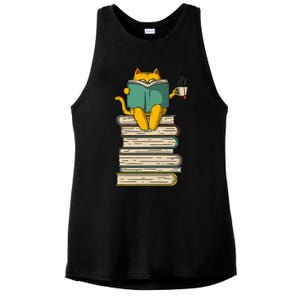 Reading Cat  Funny Book & Tea Lover Gift  Ladies PosiCharge Tri-Blend Wicking Tank