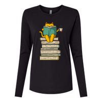 Reading Cat  Funny Book & Tea Lover Gift  Womens Cotton Relaxed Long Sleeve T-Shirt