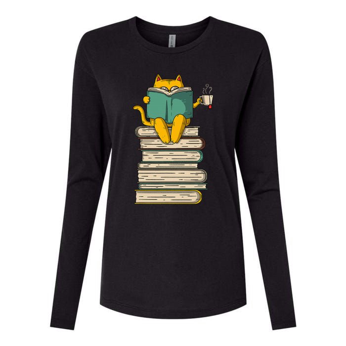 Reading Cat  Funny Book & Tea Lover Gift  Womens Cotton Relaxed Long Sleeve T-Shirt