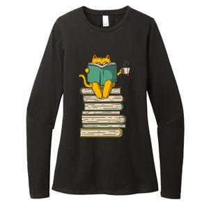 Reading Cat  Funny Book & Tea Lover Gift  Womens CVC Long Sleeve Shirt