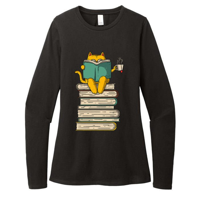 Reading Cat  Funny Book & Tea Lover Gift  Womens CVC Long Sleeve Shirt