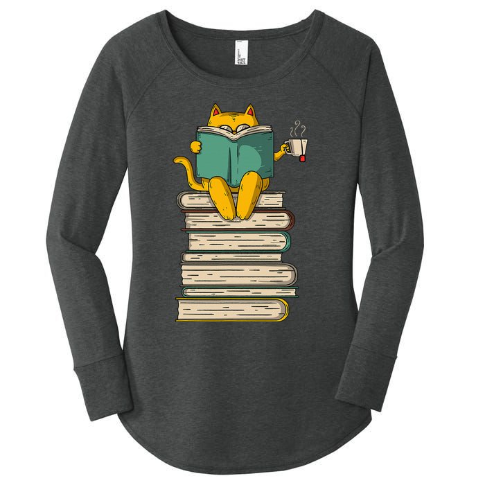 Reading Cat  Funny Book & Tea Lover Gift  Women's Perfect Tri Tunic Long Sleeve Shirt