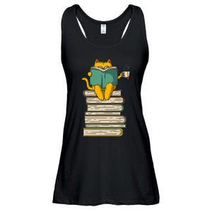 Reading Cat  Funny Book & Tea Lover Gift  Ladies Essential Flowy Tank