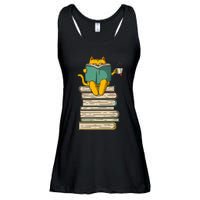 Reading Cat  Funny Book & Tea Lover Gift  Ladies Essential Flowy Tank