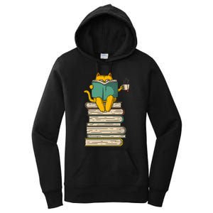 Reading Cat  Funny Book & Tea Lover Gift  Women's Pullover Hoodie