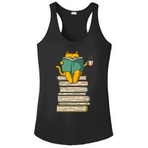 Reading Cat  Funny Book & Tea Lover Gift  Ladies PosiCharge Competitor Racerback Tank