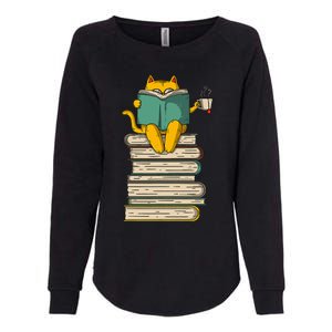 Reading Cat  Funny Book & Tea Lover Gift  Womens California Wash Sweatshirt