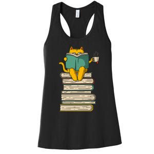 Reading Cat  Funny Book & Tea Lover Gift  Women's Racerback Tank