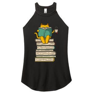 Reading Cat  Funny Book & Tea Lover Gift  Women's Perfect Tri Rocker Tank