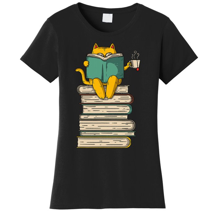 Reading Cat  Funny Book & Tea Lover Gift  Women's T-Shirt