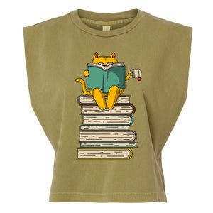 Reading Cat  Funny Book & Tea Lover Gift  Garment-Dyed Women's Muscle Tee