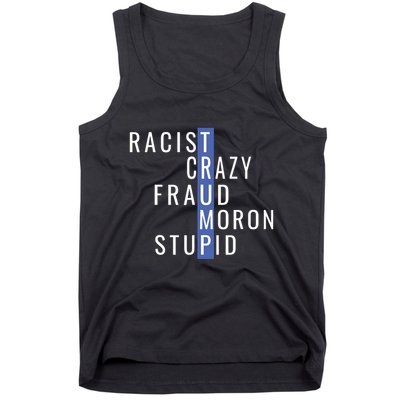 Racist Crazy Fraud Moron Stupid Trump Anti Trump Tank Top
