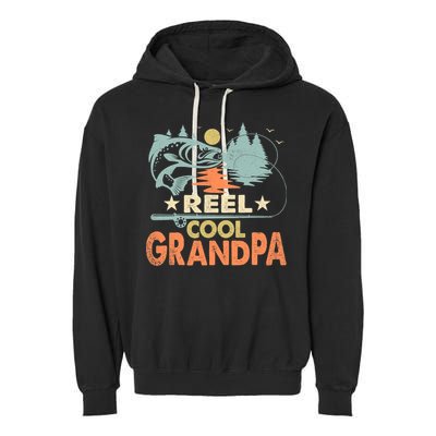 Reel Cool Grandpa Fishing Lover Vintage Father's Day Garment-Dyed Fleece Hoodie