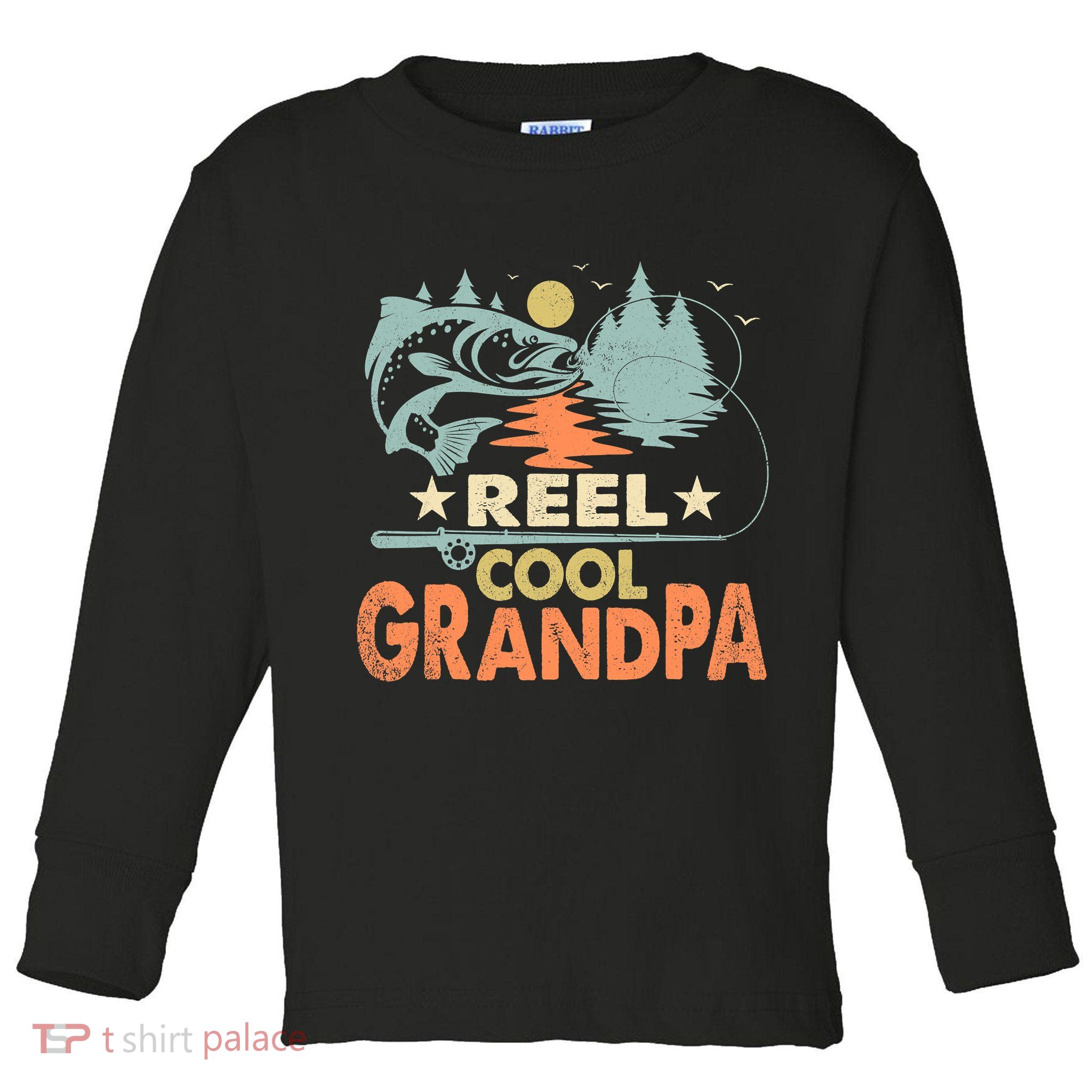 Reel Cool Grandpa Fishing Lover Vintage Father's Day Toddler Long Sleeve Shirt