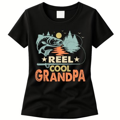 Reel Cool Grandpa Fishing Lover Vintage Father's Day Womens T-Shirt