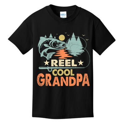 Reel Cool Grandpa Fishing Lover Vintage Father's Day Kids T-Shirt