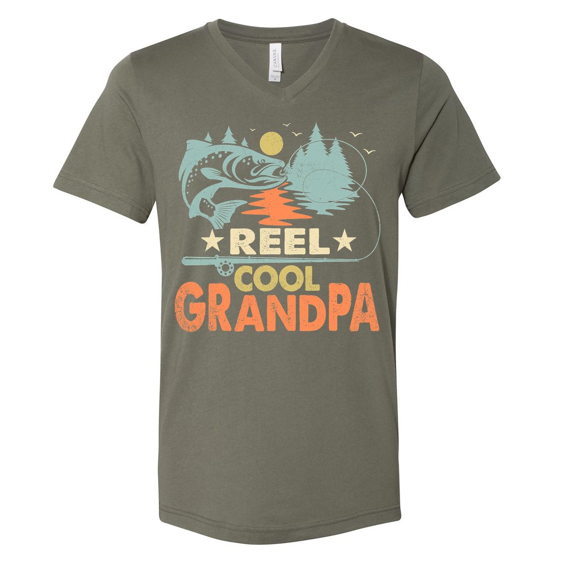 Reel Cool Grandpa Fishing Lover Vintage Father's Day V-Neck T-Shirt
